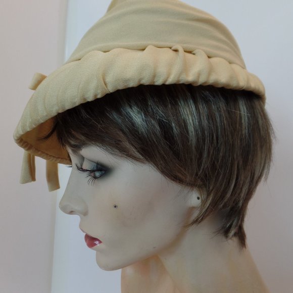 Vintage Tan Hat Polyester Hat W Ribbon Made in USA has Patent Label But no Brand - Picture 5 of 12